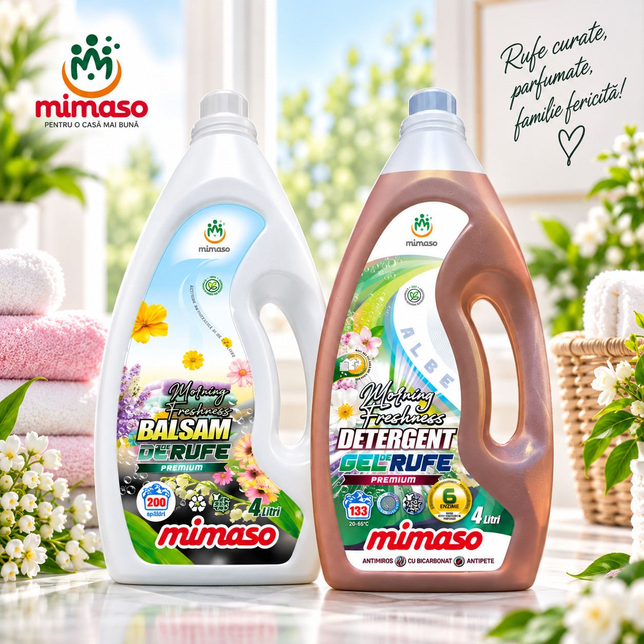 Detergent lichid rufe albe + balsam „Morning Freshness”