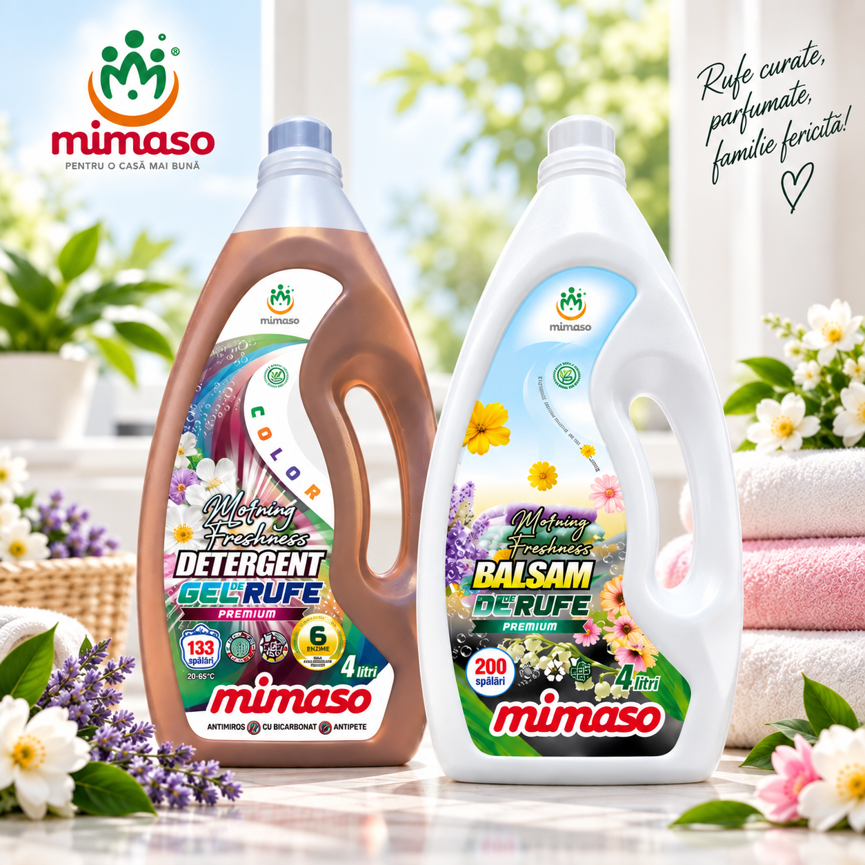 Detergent lichid rufe colorate + balsam „Morning Freshness”